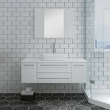 Fresca FVN6148WH-VSL Lucera 48" White Wall Hung Vessel Sink Modern Bathroom Vanity with Medicine Cabinet