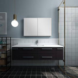 Fresca FVN6160ES-UNS Lucera 60" Espresso Wall Hung Single Undermount Sink Modern Bathroom Vanity with Medicine Cabinet