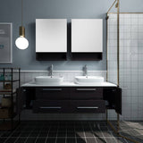 Fresca FVN6160ES-VSL-D Lucera 60" Espresso Wall Hung Double Vessel Sink Modern Bathroom Vanity with Medicine Cabinets