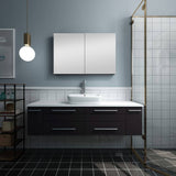 Fresca FVN6160ES-VSL Lucera 60" Espresso Wall Hung Single Vessel Sink Modern Bathroom Vanity with Medicine Cabinet