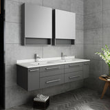 Fresca FVN6160GR-UNS-D Lucera 60" Gray Wall Hung Double Undermount Sink Modern Bathroom Vanity with Medicine Cabinets