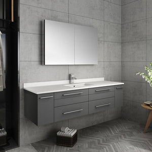 Fresca FVN6160GR-UNS Lucera 60" Gray Wall Hung Single Undermount Sink Modern Bathroom Vanity with Medicine Cabinet