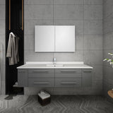 Fresca FVN6160GR-UNS Lucera 60" Gray Wall Hung Single Undermount Sink Modern Bathroom Vanity with Medicine Cabinet