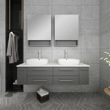 Fresca FVN6160GR-VSL-D Lucera 60" Gray Wall Hung Double Vessel Sink Modern Bathroom Vanity with Medicine Cabinets