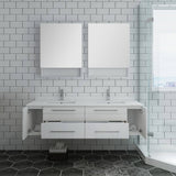 Fresca FVN6160WH-UNS-D Lucera 60" White Wall Hung Double Undermount Sink Modern Bathroom Vanity with Medicine Cabinets