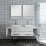 Fresca FVN6160WH-VSL-D Lucera 60" White Wall Hung Double Vessel Sink Modern Bathroom Vanity with Medicine Cabinets