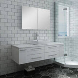 Fresca FVN6160WH-VSL Lucera 60" White Wall Hung Single Vessel Sink Modern Bathroom Vanity with Medicine Cabinet