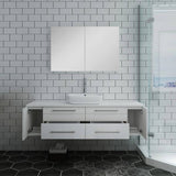 Fresca FVN6160WH-VSL Lucera 60" White Wall Hung Single Vessel Sink Modern Bathroom Vanity with Medicine Cabinet