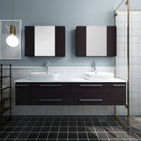 Fresca FVN6172ES-VSL-D Lucera 72" Espresso Wall Hung Double Vessel Sink Modern Bathroom Vanity with Medicine Cabinets