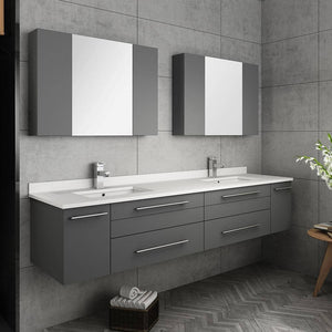 Fresca FVN6172GR-UNS-D Lucera 72" Gray Wall Hung Double Undermount Sink Modern Bathroom Vanity with Medicine Cabinets