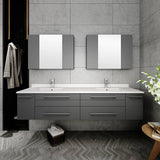 Fresca FVN6172GR-UNS-D Lucera 72" Gray Wall Hung Double Undermount Sink Modern Bathroom Vanity with Medicine Cabinets