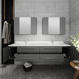 Fresca FVN6172GR-UNS-D Lucera 72" Gray Wall Hung Double Undermount Sink Modern Bathroom Vanity with Medicine Cabinets