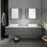 Fresca FVN6172GR-VSL-D Lucera 72" Gray Wall Hung Double Vessel Sink Modern Bathroom Vanity with Medicine Cabinets