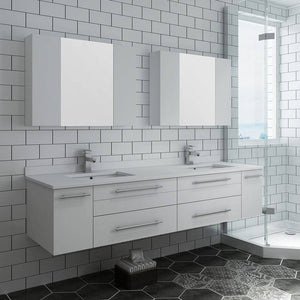 Fresca FVN6172WH-UNS-D Lucera 72" White Wall Hung Double Undermount Sink Modern Bathroom Vanity with Medicine Cabinets