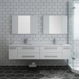 Fresca FVN6172WH-UNS-D Lucera 72" White Wall Hung Double Undermount Sink Modern Bathroom Vanity with Medicine Cabinets