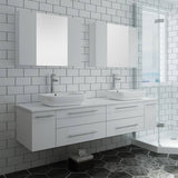 Fresca FVN6172WH-VSL-D Lucera 72" White Wall Hung Double Vessel Sink Modern Bathroom Vanity with Medicine Cabinets