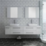 Fresca FVN6172WH-VSL-D Lucera 72" White Wall Hung Double Vessel Sink Modern Bathroom Vanity with Medicine Cabinets