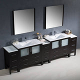 Fresca FVN62-108ES-UNS Torino 108" Espresso Modern Double Sink Bathroom Vanity with 3 Side Cabinets & Integrated Sinks