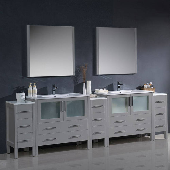 Fresca FVN62-108GR-UNS Torino 108" Grey Modern Double Sink Bathroom Vanity with 3 Side Cabinets & Integrated Sinks