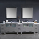 Fresca FVN62-108GR-UNS Torino 108" Grey Modern Double Sink Bathroom Vanity with 3 Side Cabinets & Integrated Sinks