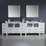 Fresca FVN62-108WH-UNS Torino 108" White Modern Double Sink Bathroom Vanity with 3 Side Cabinets & Integrated Sinks