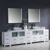 Fresca FVN62-108WH-VSL Torino 108" White Modern Double Sink Bathroom Vanity with 3 Side Cabinets & Vessel Sinks