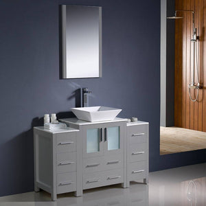 Fresca FVN62-122412GR-VSL Torino 48" Grey Modern Bathroom Vanity with 2 Side Cabinets & Vessel Sink