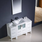 Fresca FVN62-122412WH-UNS Torino 48" White Modern Bathroom Vanity with 2 Side Cabinets & Integrated Sink