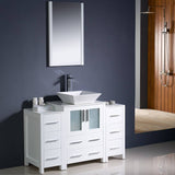 Fresca FVN62-122412WH-VSL Torino 48" White Modern Bathroom Vanity with 2 Side Cabinets & Vessel Sink