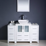 Fresca FVN62-122412WH-VSL Torino 48" White Modern Bathroom Vanity with 2 Side Cabinets & Vessel Sink