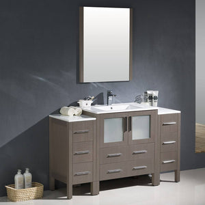 Fresca FVN62-123012GO-UNS Torino 54" Gray Oak Modern Bathroom Vanity with 2 Side Cabinets & Integrated Sink