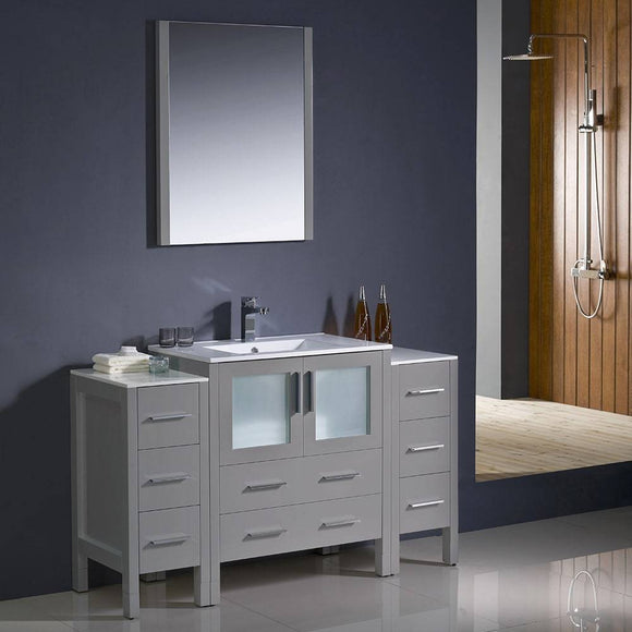 Fresca FVN62-123012GR-UNS Torino 54" Grey Modern Bathroom Vanity with 2 Side Cabinets & Integrated Sink