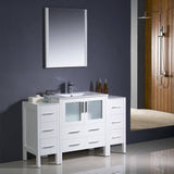 Fresca FVN62-123012WH-UNS Torino 54" White Modern Bathroom Vanity with 2 Side Cabinets & Integrated Sink