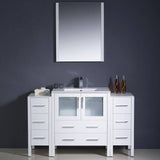 Fresca FVN62-123012WH-UNS Torino 54" White Modern Bathroom Vanity with 2 Side Cabinets & Integrated Sink