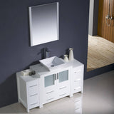 Fresca FVN62-123012WH-VSL Torino 54" White Modern Bathroom Vanity with 2 Side Cabinets & Vessel Sink