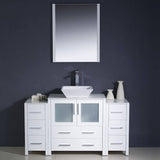 Fresca FVN62-123012WH-VSL Torino 54" White Modern Bathroom Vanity with 2 Side Cabinets & Vessel Sink