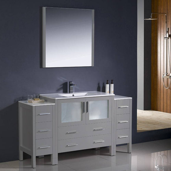 Fresca FVN62-123612GR-UNS Torino 60" Grey Modern Bathroom Vanity with 2 Side Cabinets & Integrated Sink