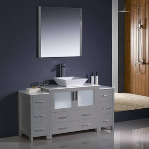 Fresca FVN62-123612GR-VSL Torino 60" Grey Modern Bathroom Vanity with 2 Side Cabinets & Vessel Sink