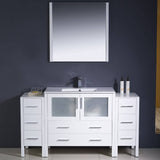 Fresca FVN62-123612WH-UNS Torino 60" White Modern Bathroom Vanity with 2 Side Cabinets & Integrated Sink