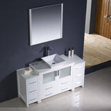 Fresca FVN62-123612WH-VSL Torino 60" White Modern Bathroom Vanity with 2 Side Cabinets & Vessel Sink