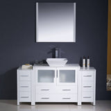 Fresca FVN62-123612WH-VSL Torino 60" White Modern Bathroom Vanity with 2 Side Cabinets & Vessel Sink