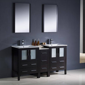 Fresca FVN62-241224ES-UNS Torino 60" Espresso Modern Double Sink Bathroom Vanity with Side Cabinet & Integrated Sinks