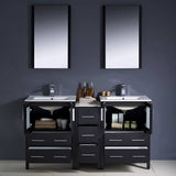 Fresca FVN62-241224ES-UNS Torino 60" Espresso Modern Double Sink Bathroom Vanity with Side Cabinet & Integrated Sinks