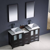 Fresca FVN62-241224ES-VSL Torino 60" Espresso Modern Double Sink Bathroom Vanity with Side Cabinet & Vessel Sinks