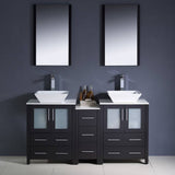 Fresca FVN62-241224ES-VSL Torino 60" Espresso Modern Double Sink Bathroom Vanity with Side Cabinet & Vessel Sinks