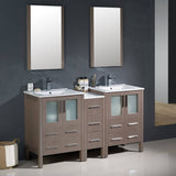 Fresca FVN62-241224GO-UNS Torino 60" Gray Oak Modern Double Sink Bathroom Vanity with Side Cabinet & Integrated Sinks