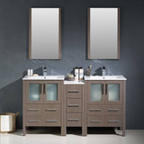 Fresca FVN62-241224GO-UNS Torino 60" Gray Oak Modern Double Sink Bathroom Vanity with Side Cabinet & Integrated Sinks