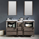 Fresca FVN62-241224GO-UNS Torino 60" Gray Oak Modern Double Sink Bathroom Vanity with Side Cabinet & Integrated Sinks