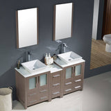 Fresca FVN62-241224GO-VSL Torino 60" Gray Oak Modern Double Sink Bathroom Vanity with Side Cabinet & Vessel Sinks