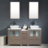 Fresca FVN62-241224GO-VSL Torino 60" Gray Oak Modern Double Sink Bathroom Vanity with Side Cabinet & Vessel Sinks